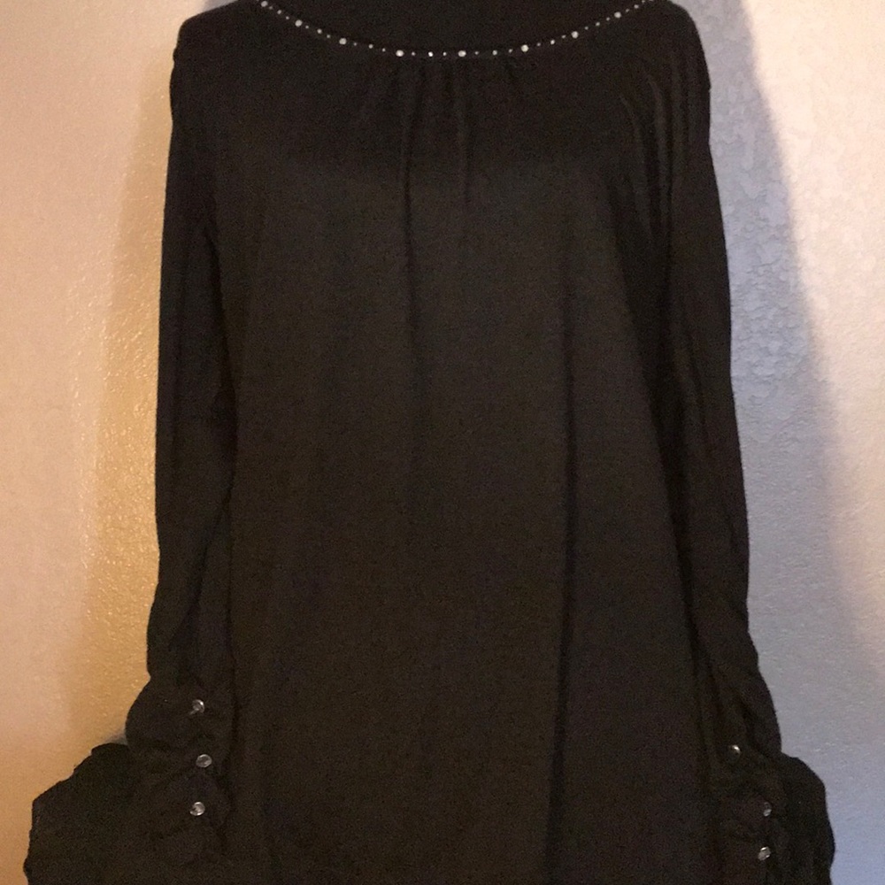 Black Blouse w/diamond studded neckline
